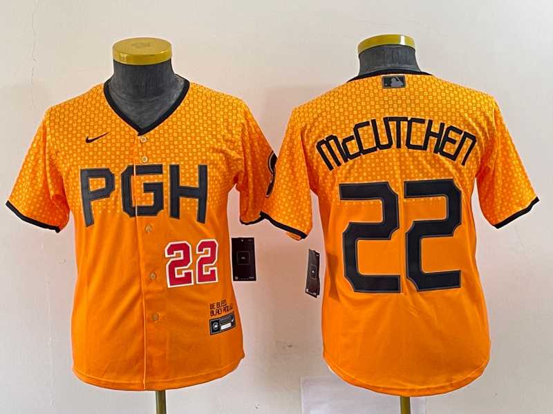 Youth Pittsburgh Pirates #22 Andrew McCutchen Number Yellow 2023 City Connect Stitched Jersey->mlb youth jerseys->MLB Jersey